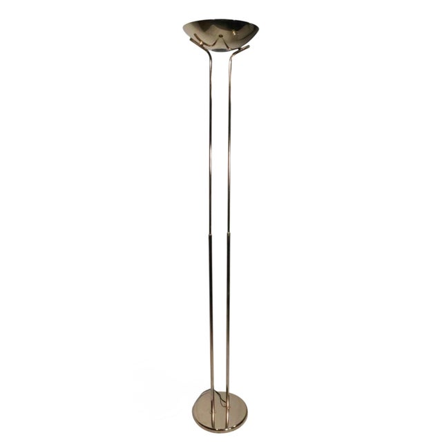 Late 20th Century 1980s Hollywood Regency Art Deco Revival Halogen Torchiere Uplight Floor Lamp For Sale - Image 5 of 17