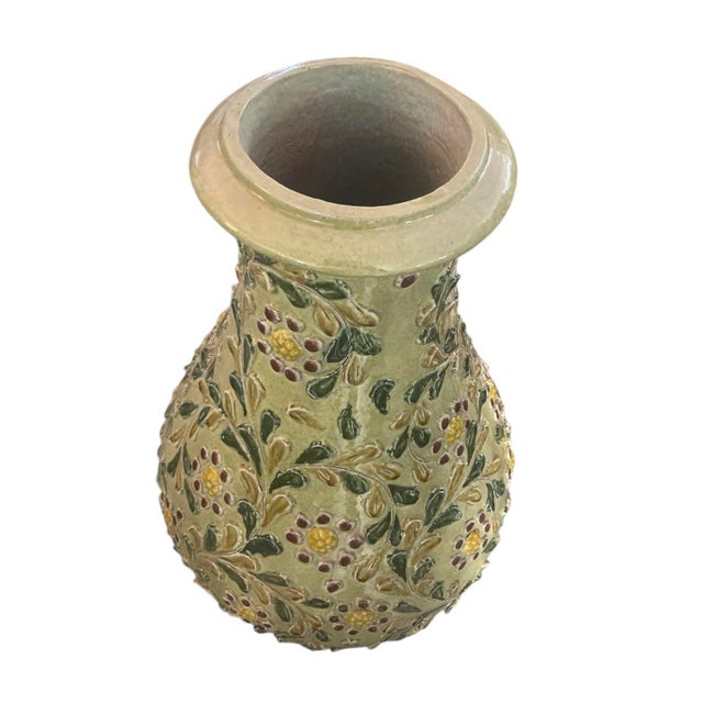 Italian Hand-Painted Relief Floral Ceramic Vase For Sale In West Palm - Image 6 of 10