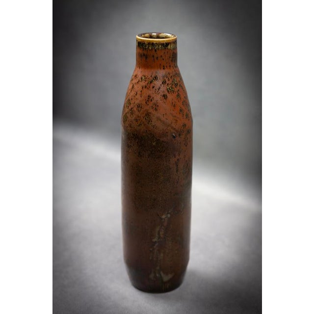 Mid-Century Modern Bottle Vase in Mottled Brown Glazed Stoneware by Carl-Harry Stålhane for Rörstrand, Sweden, 1960 For Sale - Image 3 of 16