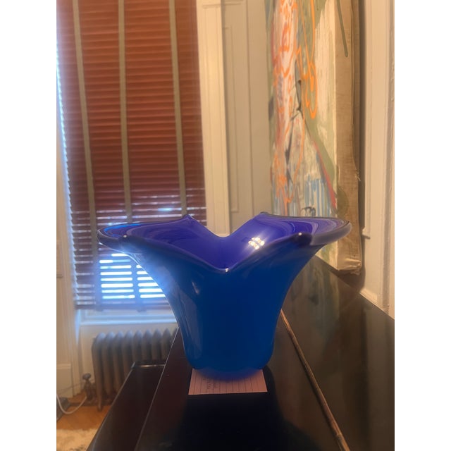 Glass Signed Marcello Furlan Murano Glass Sculptural Centerpiece Bowl, Cobalt Blue, 1995 For Sale - Image 7 of 8