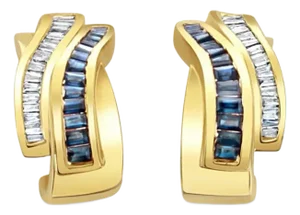 Sapphire Baguette Diamond Earrings 1.84cttw 14k Yellow Gold, 2 Pieces