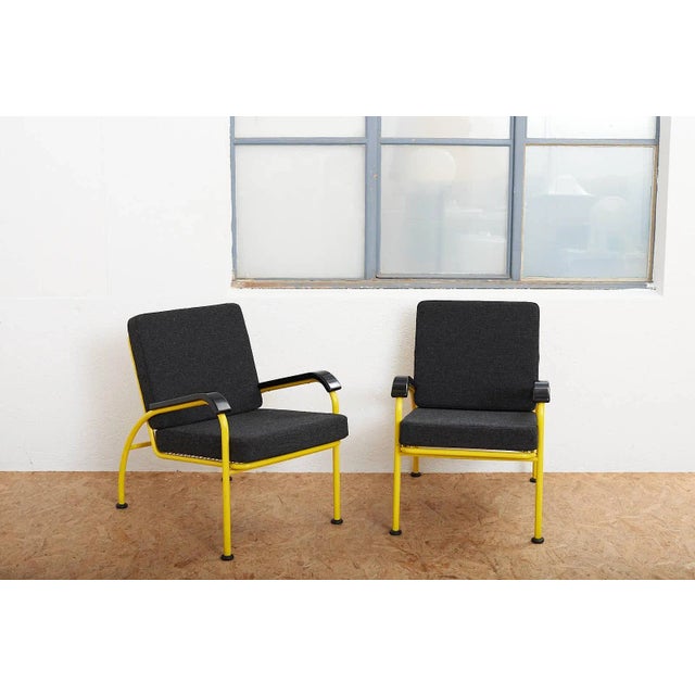 Yellow Tubular Steel Armchairs with Black Bakelite Armrests and Feet and Kvadrat Upholstery from Embru, 1934, Set of 2 For Sale - Image 11 of 12