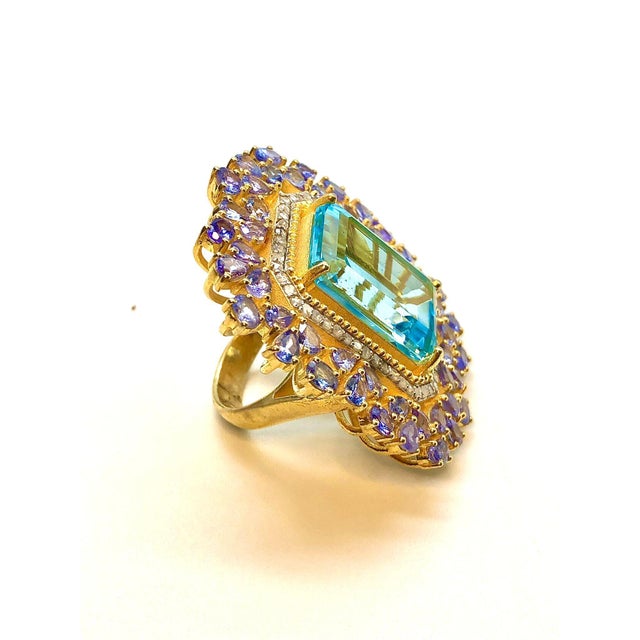 Bochic "Orient" Vintage Tanzanite, Topaz & Diamond Ring Set In 18K & Silver For Sale In New York - Image 6 of 18