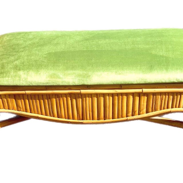 Boho Chic 1970s Vintage Split Bamboo Bench With Barrel Accent For Sale - Image 3 of 8