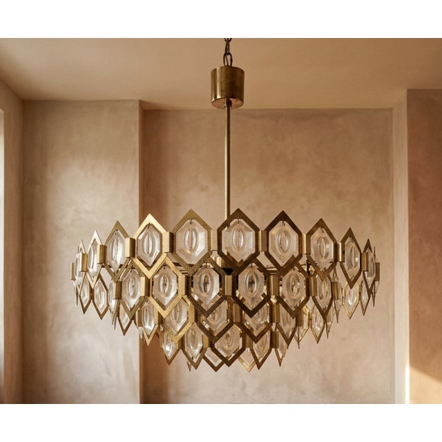 Copper Faceted Glass and Brass Chandelier from Jaroslav Bejvl, Kamenický Šenov, Czechoslovakia, 1960s For Sale - Image 8 of 8