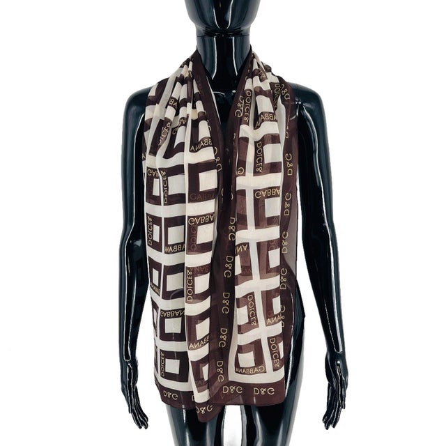 Italian Dolce&Gabbana Brown Printed 100% Silk Scarf For Sale - Image 3 of 8