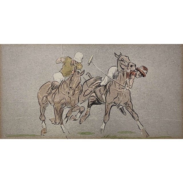 Mid 20th Century Two Polo Players Watercolour with Gouache by Maj John Board, Framed For Sale - Image 4 of 4