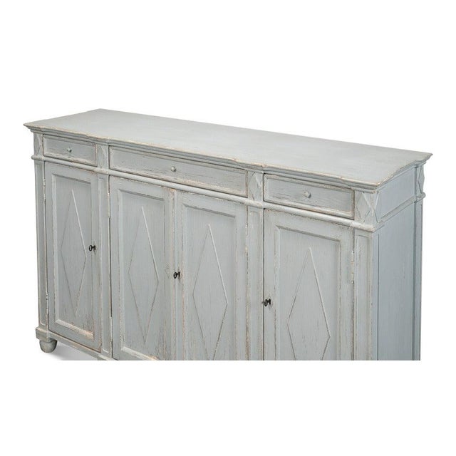 Wood French Provincial Sideboard with a Distressed Blue-Grey Finish For Sale - Image 7 of 11
