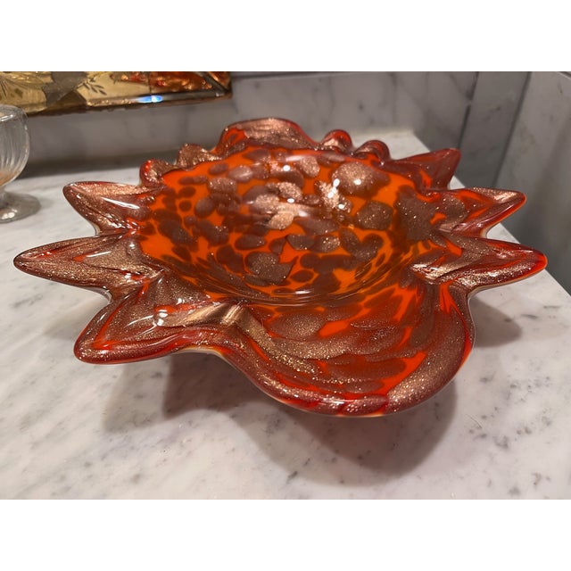 Murano Orange and Gold Murano Style Italian Ashtray or Catchall For Sale - Image 4 of 5