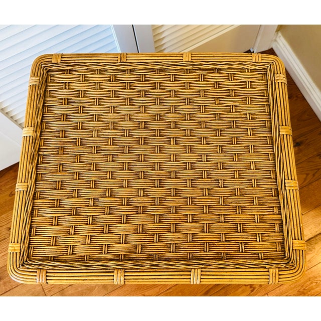 1970s 1970s Vintage Woven Rattan Wicker End Table, Night Stand With Drawer For Sale - Image 5 of 12