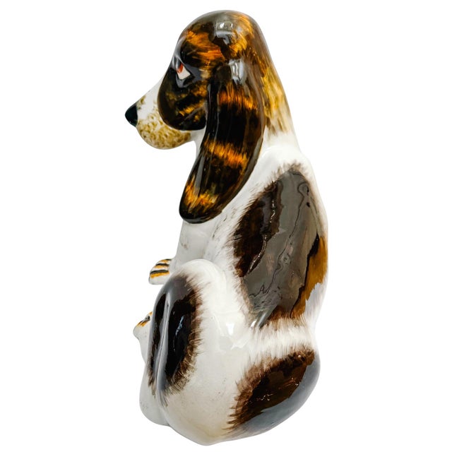 1970s Mid-Century Italian Hand-Glazed Majolica Reclining Basset Hound Statue For Sale - Image 5 of 12
