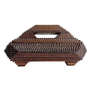 Antique Tramp Art Pyramid Footed Box, Early 20th Century For Sale