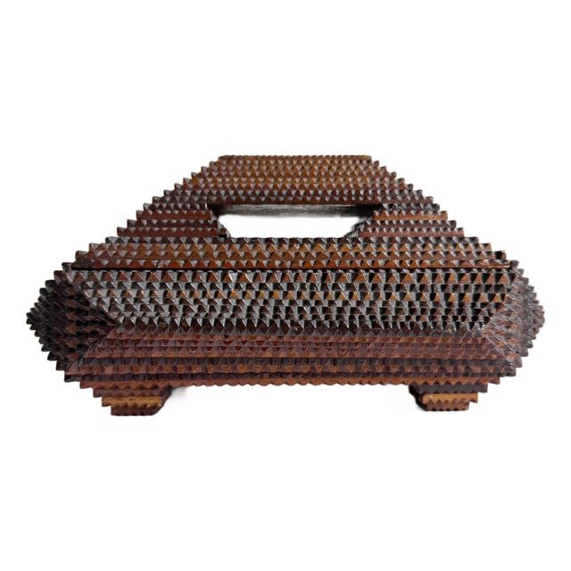Antique Tramp Art Pyramid Footed Box, Early 20th Century For Sale