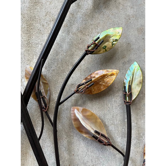 Curtis Jere-Style Wrought Iron Mother of Pearl Leaves Branches Wall Hanging For Sale - Image 11 of 12