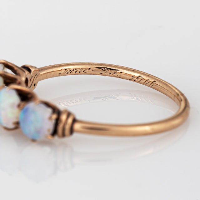Metal C1900 Antique Victorian 4 Opal Ring Sz 4.75 14k Yellow Gold Fine Vintage Jewelry For Sale - Image 7 of 7