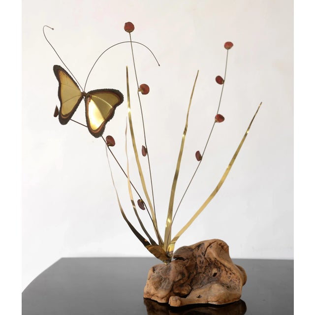 1970s Mid Century Modern Brass Butterfly on Plant Sculpture For Sale - Image 10 of 13