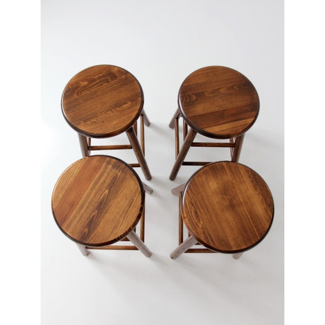 Brown Vintage Wood Farmhouse Stools Set of 4 For Sale - Image 8 of 14