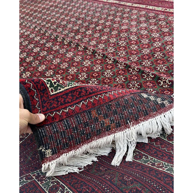 Dark Green Afghan Turkmen Khamyab Hand-Knotted Wool Rug, Allover Pattern, 10'1" X 6'6" For Sale - Image 8 of 13