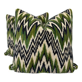 Thibaut "Rhythm Velvet" in Emerald/Navy 22" Pillows-a Pair For Sale