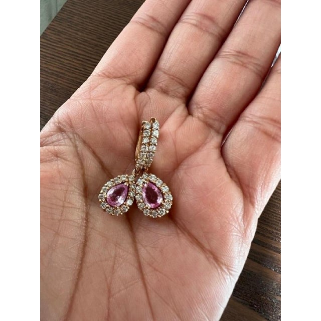 2020s 2.86 Carat Pink Sapphire Diamond Rose Gold Drop Earrings, A Pair For Sale - Image 5 of 6