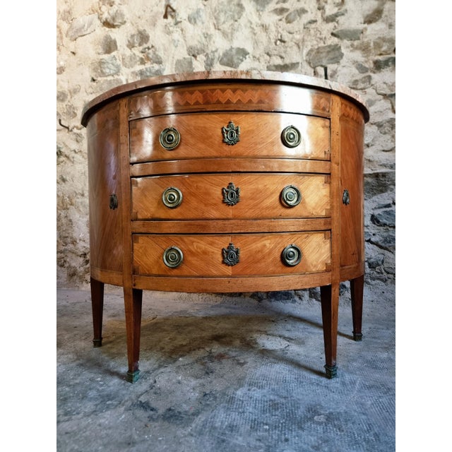 French Louis XVI Demi-Lune Commode with Marble Top, Late 18th Century For Sale - Image 3 of 18