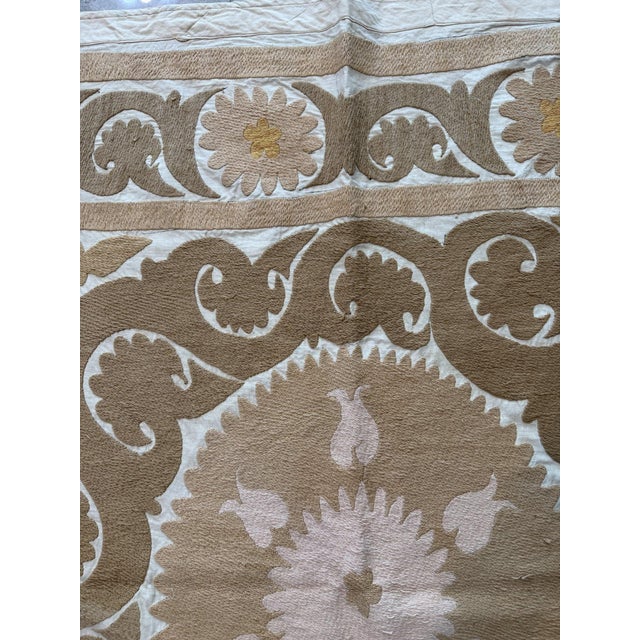 1960s Decorative Neutral Tan Suzani Tribal Textile For Sale - Image 5 of 10