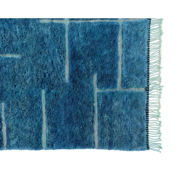 Textile Fractured Linear Grid Hand-Knotted Moroccan Wool Rug | 9'8" X 8'4" | One of a Kind For Sale - Image 7 of 8