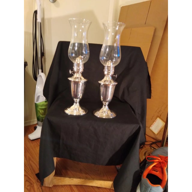 1960s 1960s Pair of Gorham Silver Plated Oil Lamps Model Yc490 For Sale - Image 5 of 12