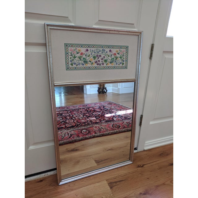 Glass Large Vintage Floral Cross-Stitch Silver Leaf Wall Mirror For Sale - Image 7 of 13