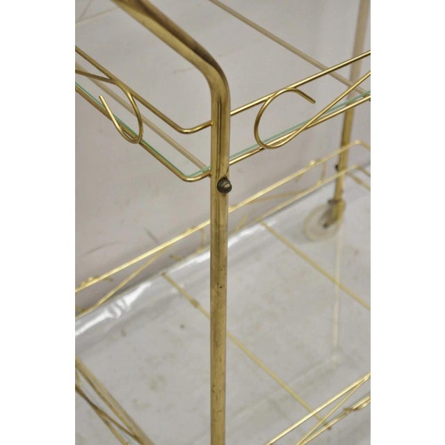 Gold Vintage Mid Century Modern Gold Metal 2 Tier Rolling Bar Tea Cart Server For Sale - Image 8 of 12