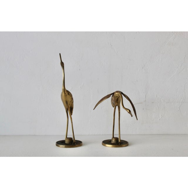 Metal Vintage Mid-Century Mantle Size Sculptural Brass Cranes Herons Water Fowl-a Pair For Sale - Image 7 of 14