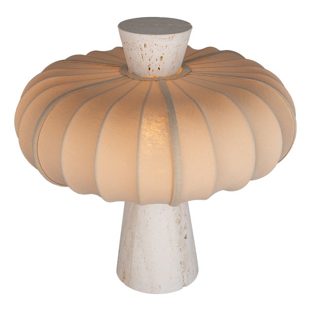 Honed Raw Travertine and Sand Cotton Table Lamp by ZAVADSKI For Sale