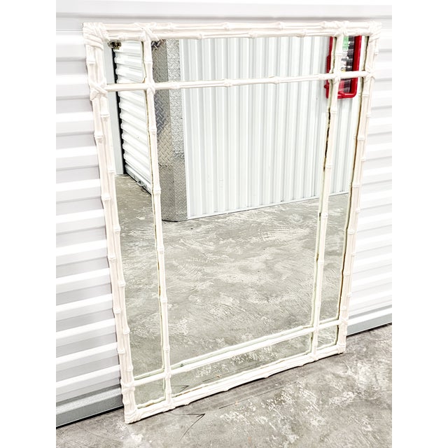 Chinoiserie Mid Century Faux Bamboo White Painted Mirror For Sale - Image 3 of 12