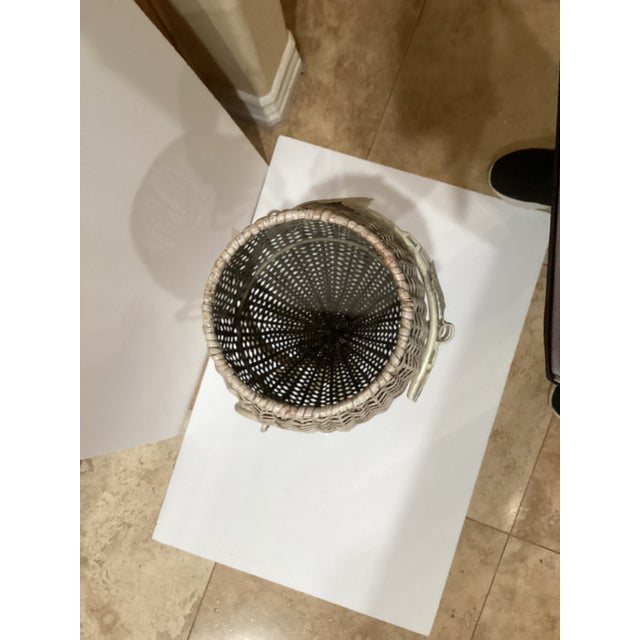 Late 20th Century Vintage Victorian Off White Wicker With Iron Ivy Plant Stand For Sale - Image 5 of 5