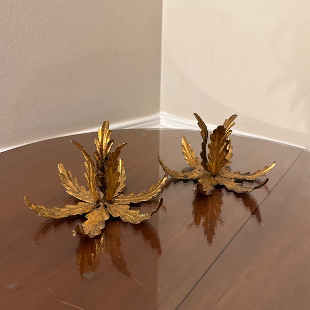 Vintage Gilt Iron Italian Candlestick Holders- a Pair For Sale - Image 9 of 11