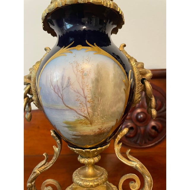 Late 19th Century Gold Gilt Sevre's Style Cobalt Blue Candelabra Pair 19th Century French Louis XI Style For Sale - Image 5 of 14