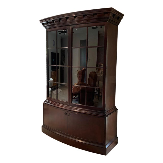 Late 20th Century Baker, Georgian Style Bow-Front China Cabinet For Sale