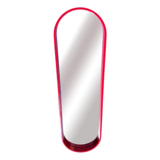 Large Mid-Century Modern Oval Wall Mirror with Red Lacquered Wood Frame, 1960s For Sale