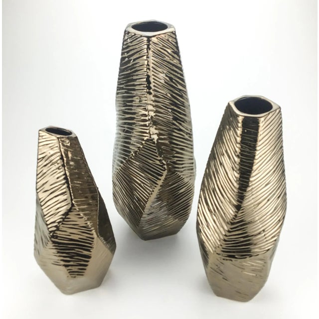 2020s Modern Origami Shaped Ceramic Vases Set of 3 For Sale - Image 5 of 7