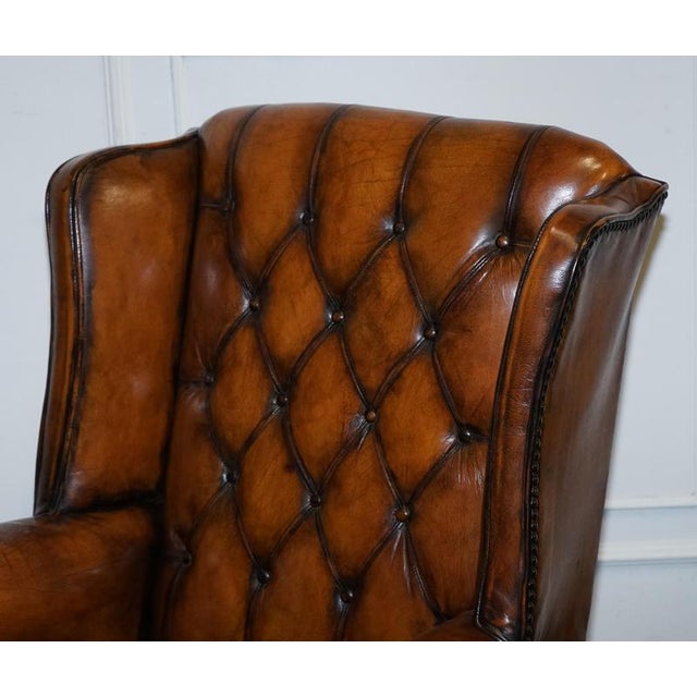 Set of Chesterfield Wingback Armchairs in Hand Dyed Brown Leather, 1960s For Sale - Image 9 of 18