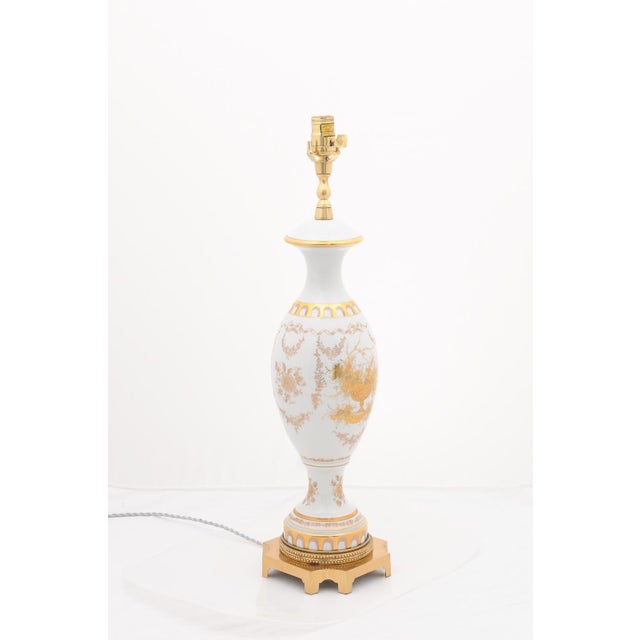 Traditional Pair of Gilt Porcelain Regency Lamps by Marbro Lamp Co. - 1950s For Sale - Image 3 of 11