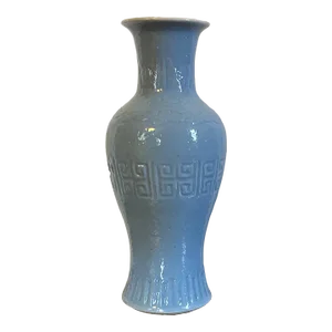 Antique 19th Century Chinese Monochrome Porcelain Baluster Shape Vase in Light Blue Clair De Lune Glaze