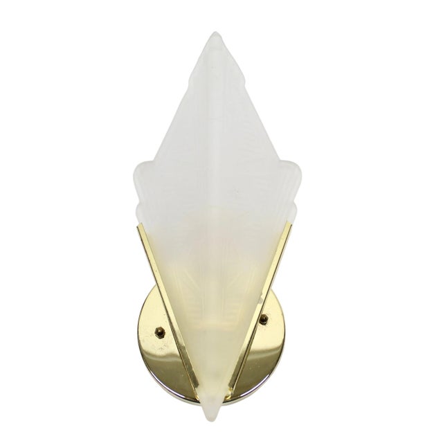 White Vintage Art Deco Frosted Glass Wall Sconce For Sale - Image 8 of 8