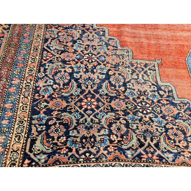19th Century Oversized Persian Bidjar Rug, Hand-Knotted Wool, Geometric Pattern, Red & Navy, 11x15 For Sale - Image 14 of 18