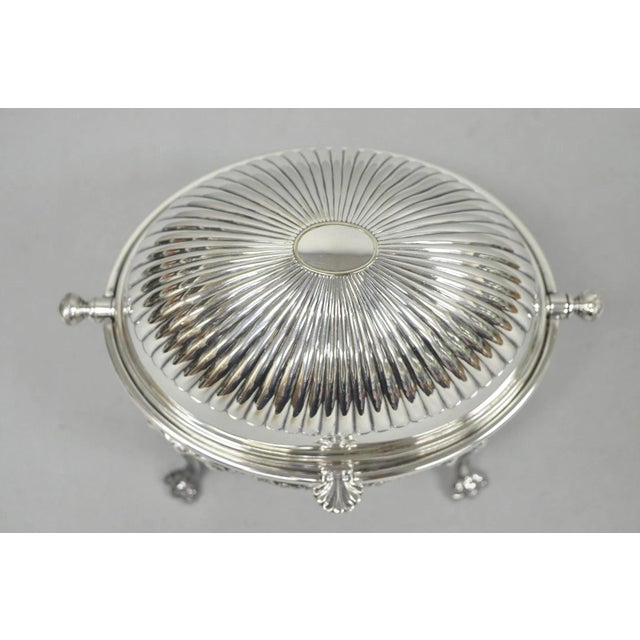 Metal Antique English Edwardian Silver Plated Revolving Oval Serving Butter Dish For Sale - Image 7 of 15