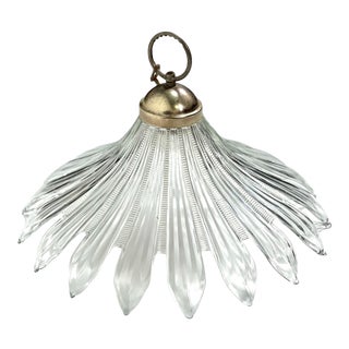Vintage Clear Pressed Glass Pendant Light For Sale