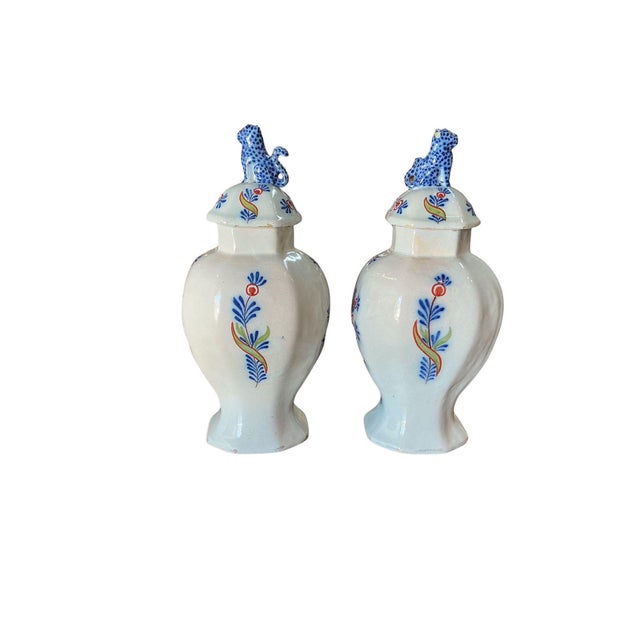 Beautiful pair of early 19th century polychrome delft ginger jars.