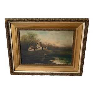 Original Framed Rustic Landscape Oil Painting