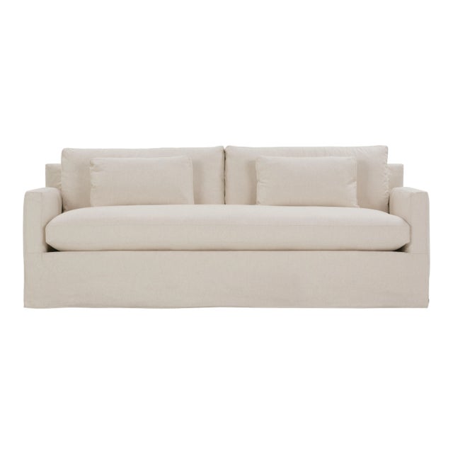 Serena Slipcover Bench Cushion Sofa, Oatmeal Linen For Sale