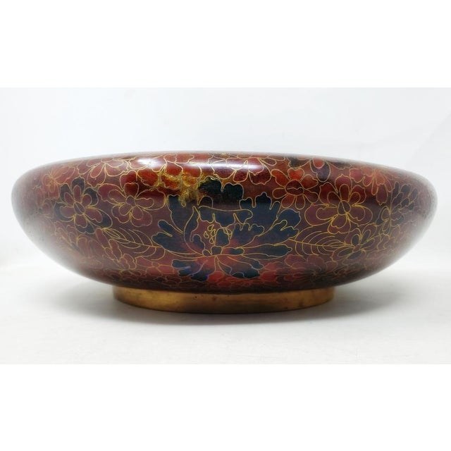 Chinese Vintage Cloisonne Enamel 12" Wide X 3-3/4" Tall Vintage Chinese Centerpiece Bowl Vase For Sale - Image 3 of 13